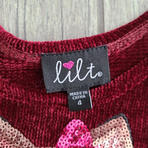 Lilt Girls Red Velour Long Sleeve Dress with Fox Sequin Detail Size 4 - Picture 8 of 10